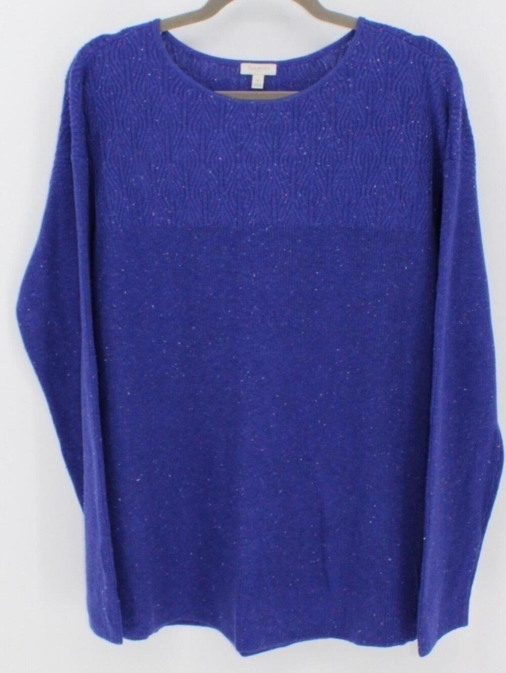 Talbots XL $89 Cotton Blend Blue Confetti Sparkle Mixed Texture Crewneck Sweater